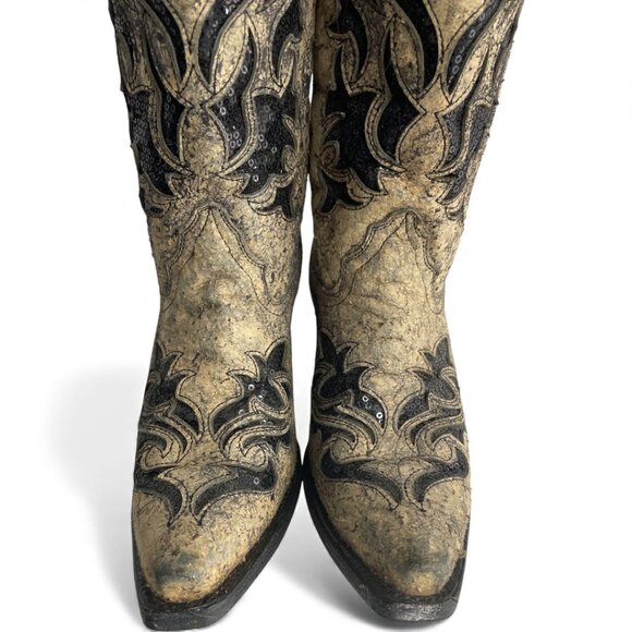 Corral Leather Western Cowgirl Snip Toe Glitter Boots Women's 7 - Picture 4 of 13
